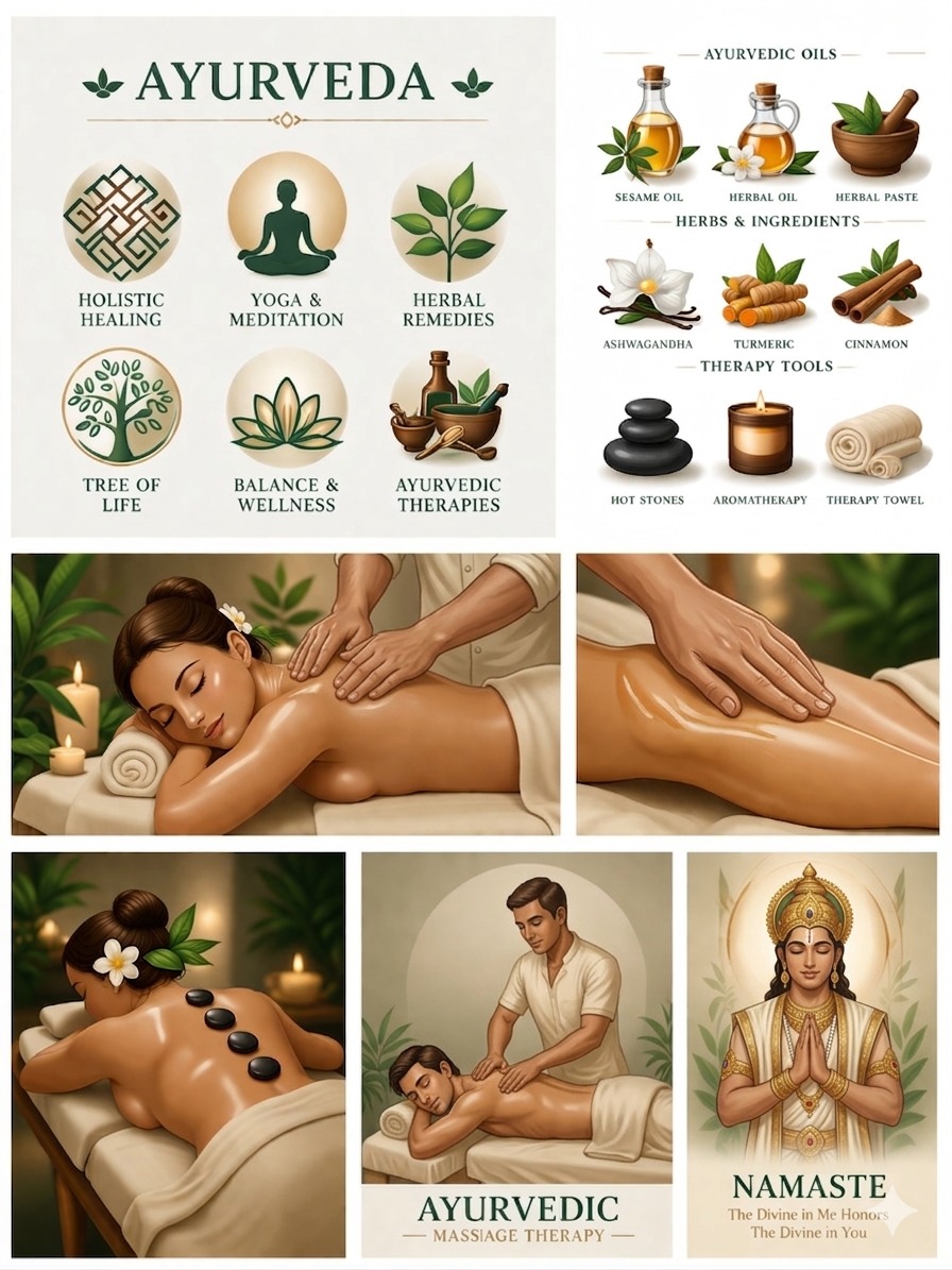 Ayurvedic healing principles — holistic healing, yoga, herbal remedies and traditional massage therapy