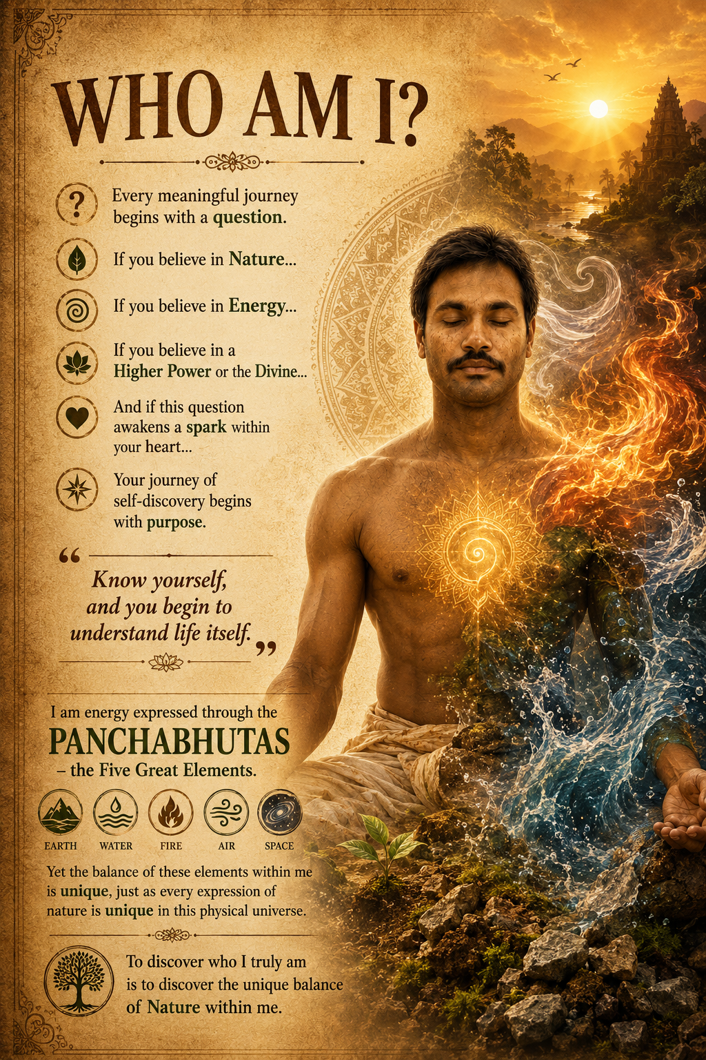 Who Am I — a reflection on self-discovery through the Panchamahabhutas, the five great elements