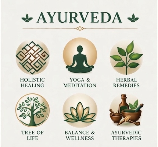 The unique features of Ayurveda — holistic healing, yoga & meditation, herbal remedies, tree of life, balance & wellness, and Ayurvedic therapies