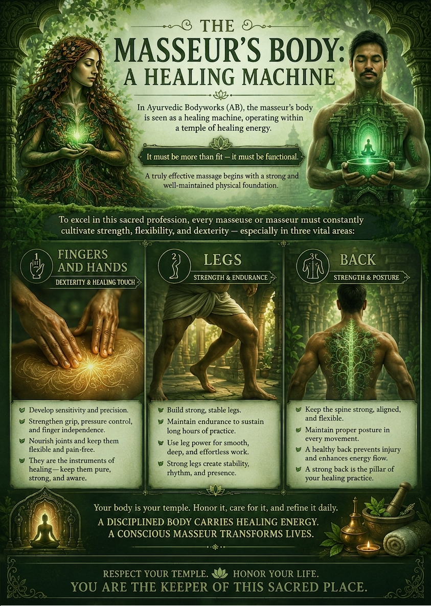 The Masseur's Body: A Healing Machine — fingers and hands, legs, back